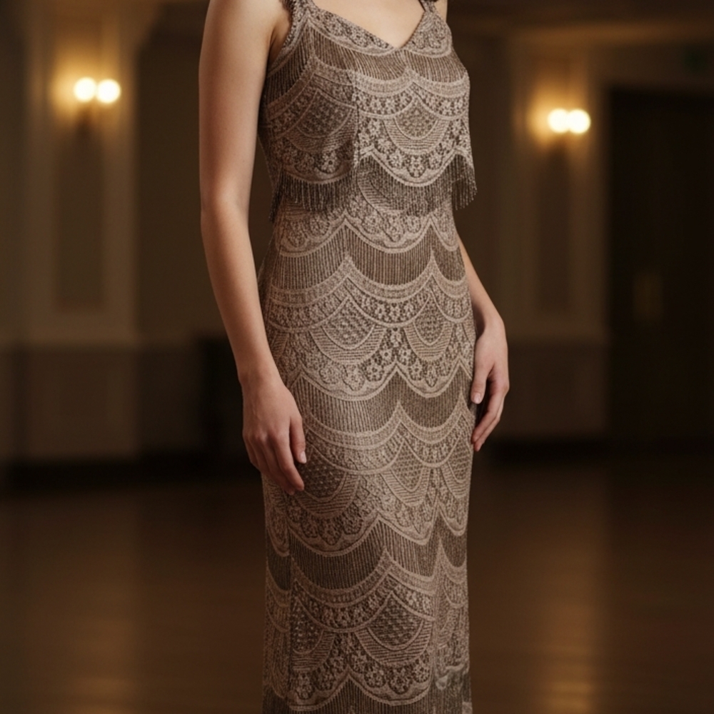 CDC Lace Midi Dress in Beige